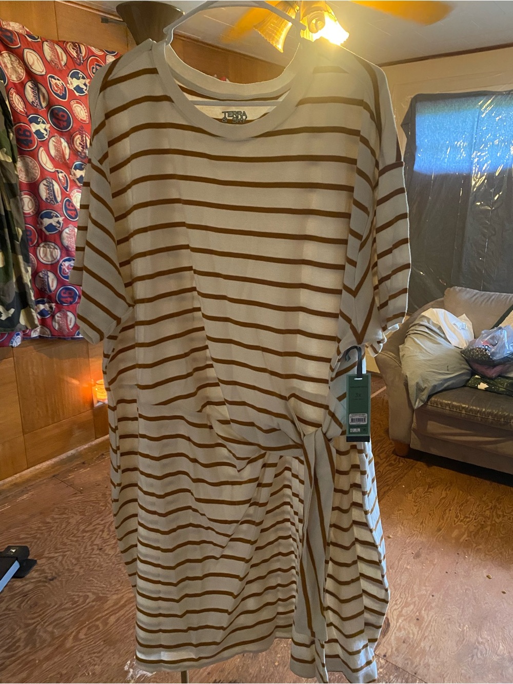 Terra & Sky Cream and Brown Striped Maxi Dress